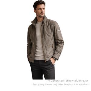 Bugatti Olive Brown Tech Jacket 48R Lightweight Zip Utility Minimalist